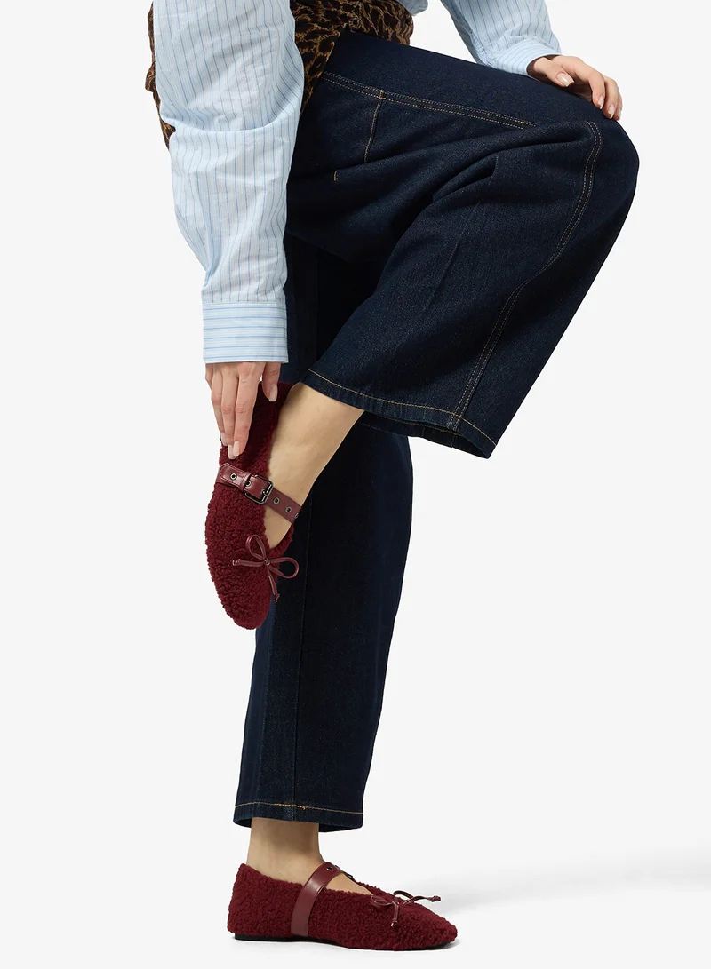 Ginger Burgandy faux fur ballet flats for Women | Best Price UAE